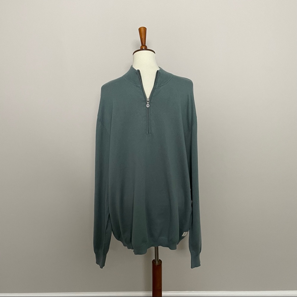 Linksoul Sweater Pullover 1/4 Zip Mid-Weight Cotton Cashmere Golf Teal Green